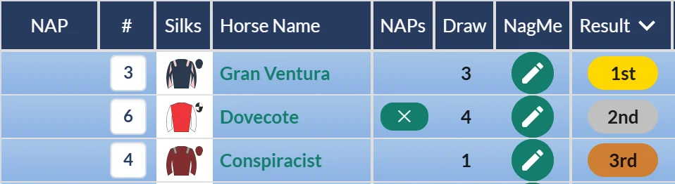 Southwell result grid on RatingTheRaces: Dovecote second in the maiden, never seriously asked