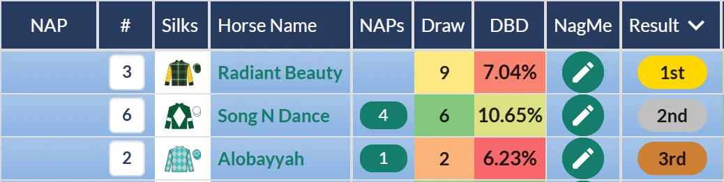 Ascot result on RatingTheRaces: Song N Dance second behind Radiant Beauty