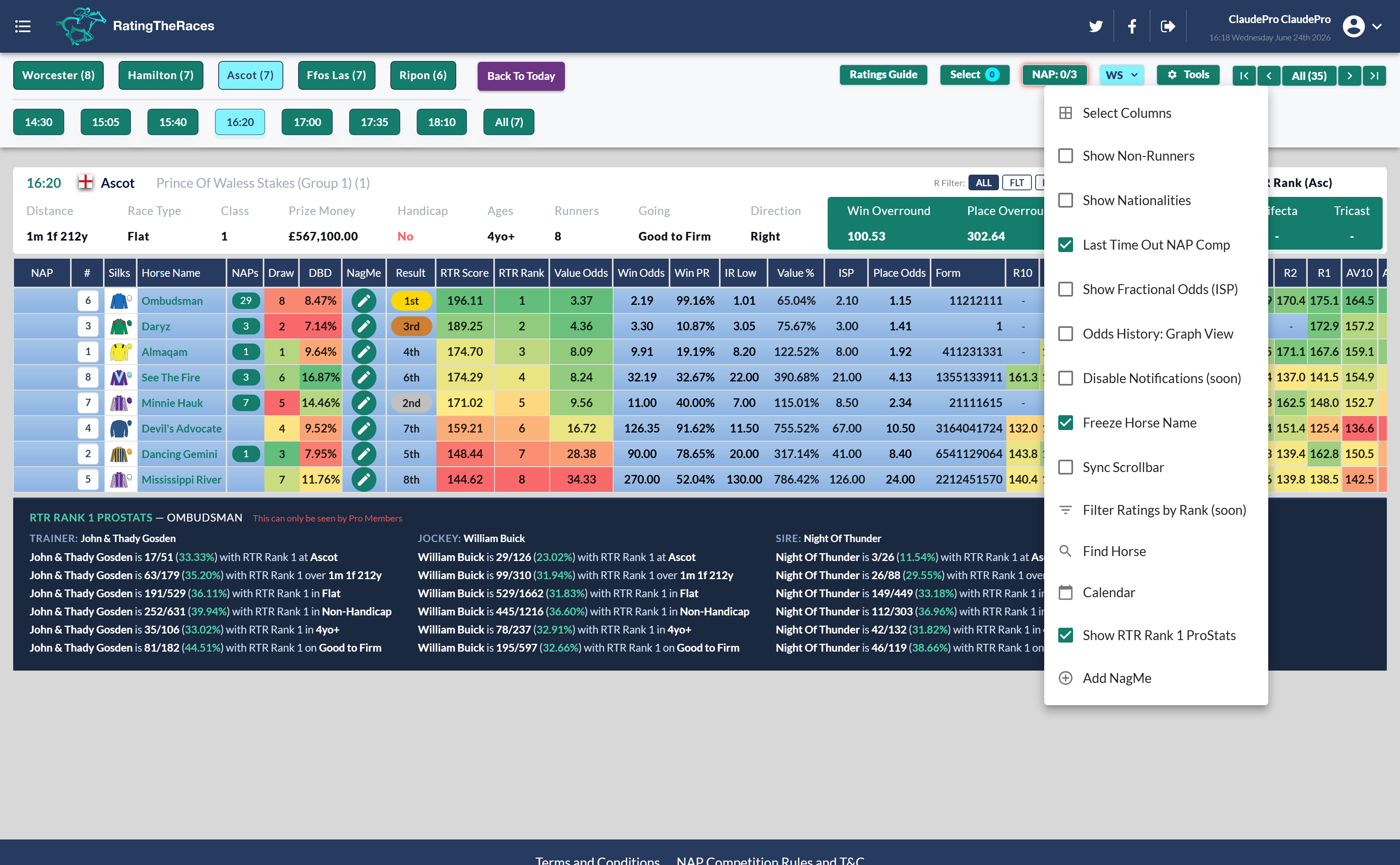 Tools menu with Select Columns