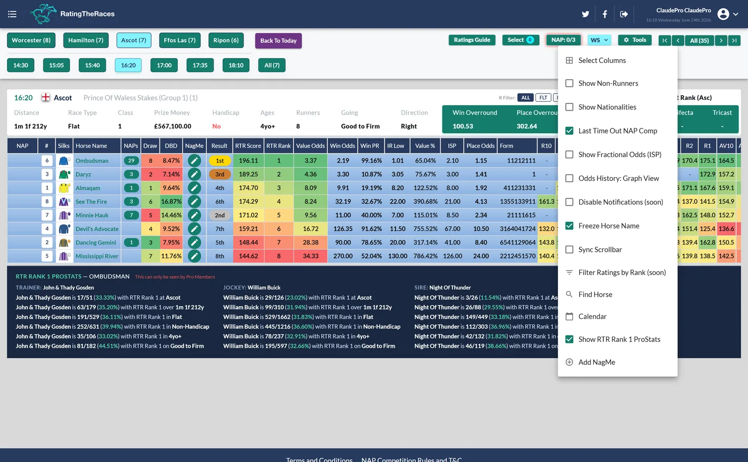 Tools menu with Select Columns
