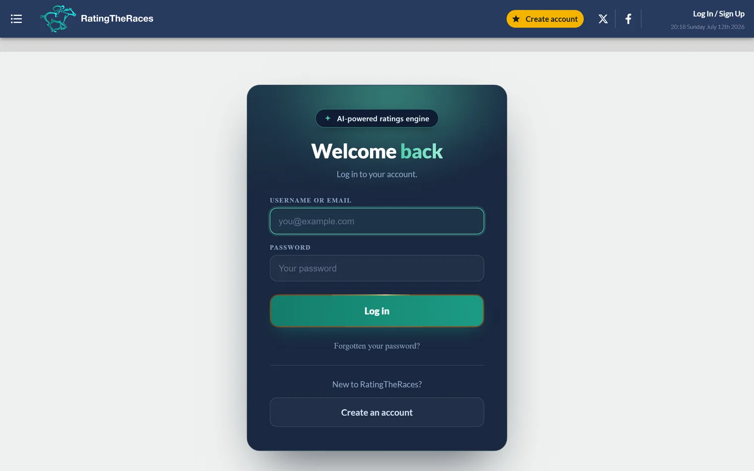 The login page: enter your username or email and password to sign in